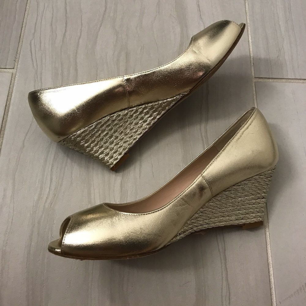 LK Bennet gold wedge pumps, Sz 38.5